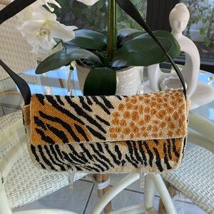Beautiful Animal Print Beaded Evening Shoulder Bag